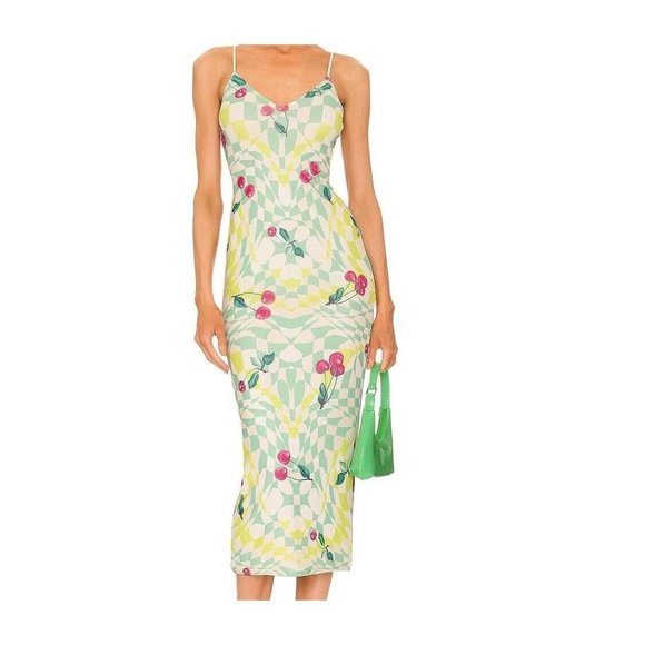 AFRM Amina Mesh Slip Midi Dress Cherry Mint - Picture 2 of 4